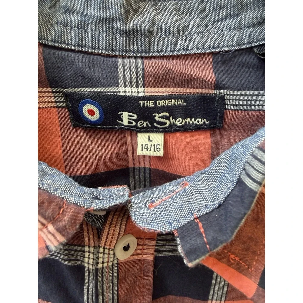 Ben Sherman‎ Boys SS Plaid Shirt Red/Blue Button Up Size 14-16